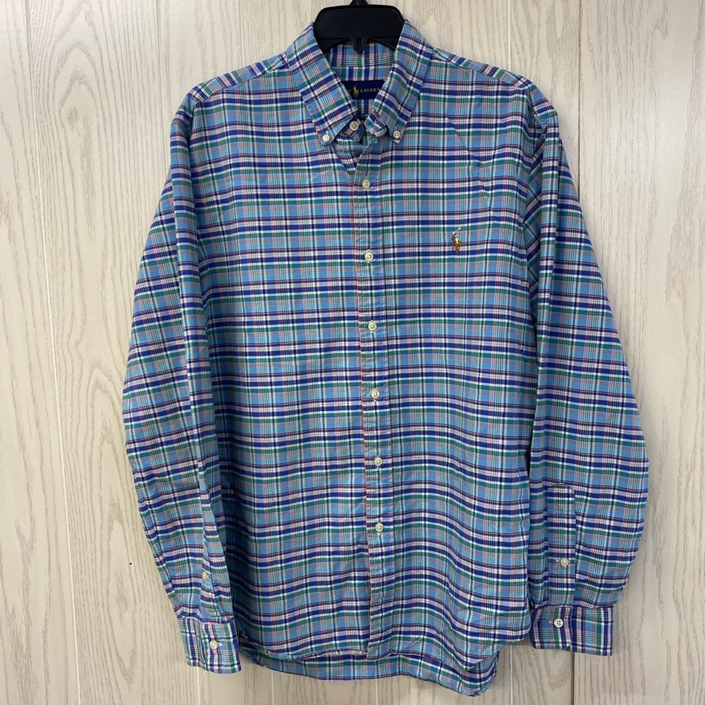 Ralph Lauren Mens L Button Down Shirt Long Sleeve Plaid Check Pony Multicolored